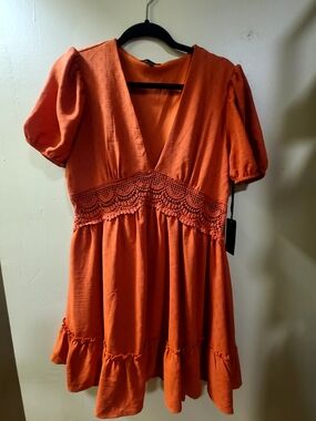 Orange Crochet-Waist Mini Dress